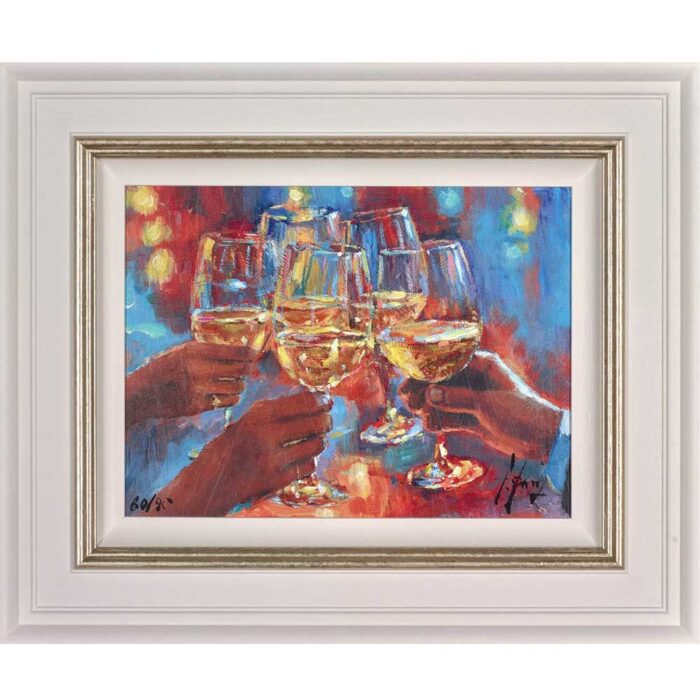 Wine and Blue Lights (White), by Fabian Perez